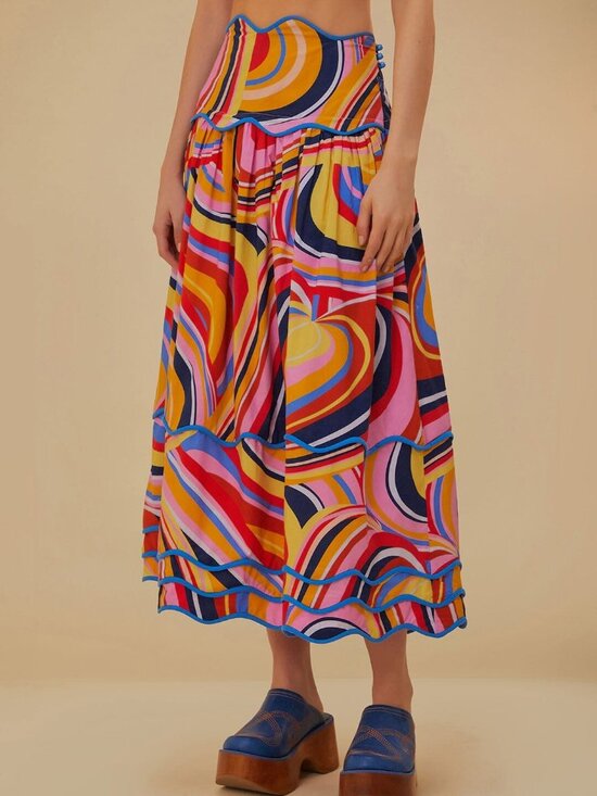 FARM Rio Dresses & Skirts - Farm Rio Multicolor Waves Midi Skirt S